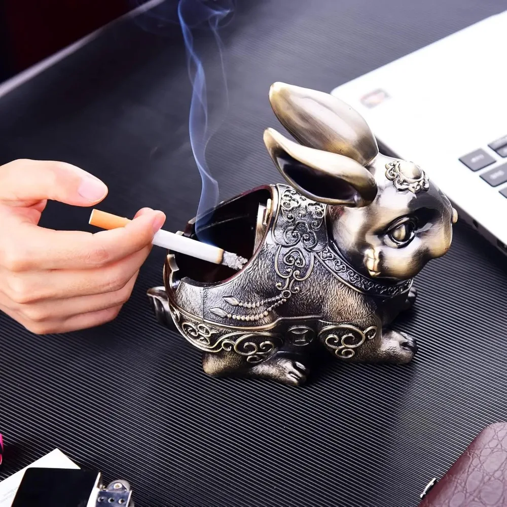 

Metal Rabbit Ashtray with Lid Cigarette for Outdoor Indoor Ash Holder for Smokers Desktop Smoking Ash Tray Easter Gift for Men