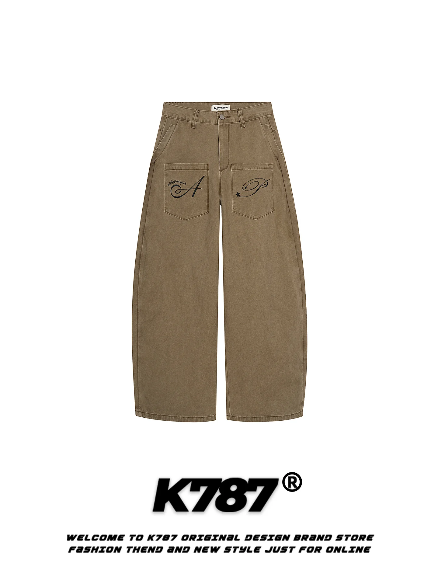 

K787 American Retro Embroidered Work Trousers Loose Casual Street Sle Slimming Wide Leg Long Pants for Men And Women