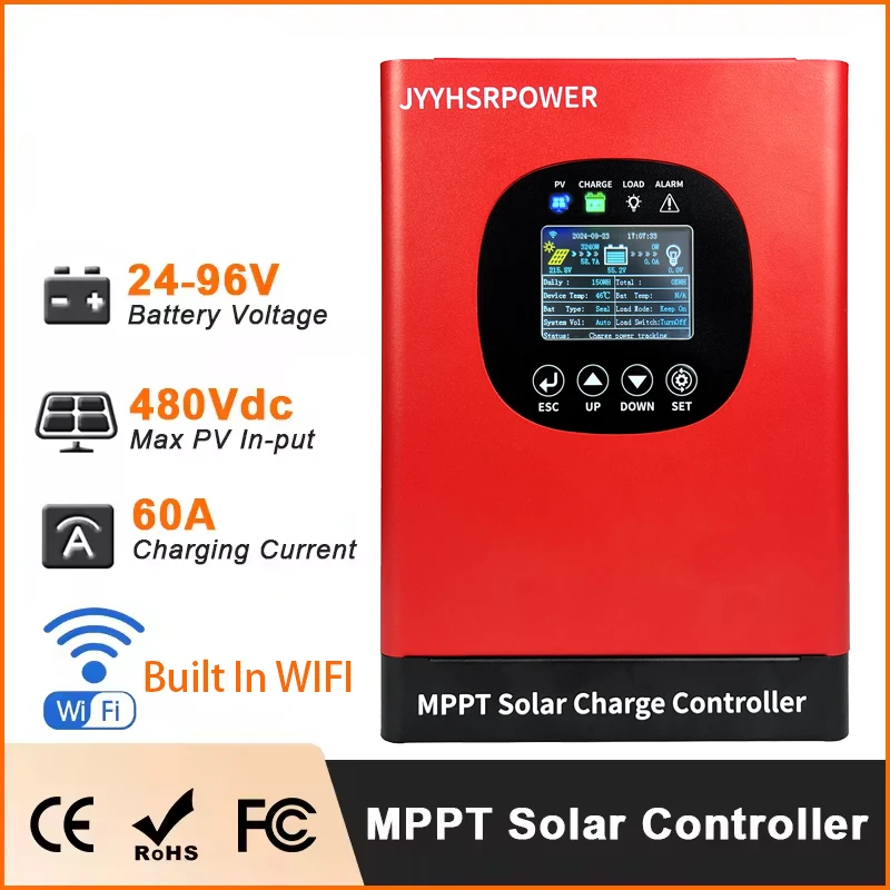 

NEW 480VDC 24-192V 60A MPPT Solar Charge Controller Solar Battery Regulator With WIFI Monitor APP For Lifepo4 Liuthm GEL Lead