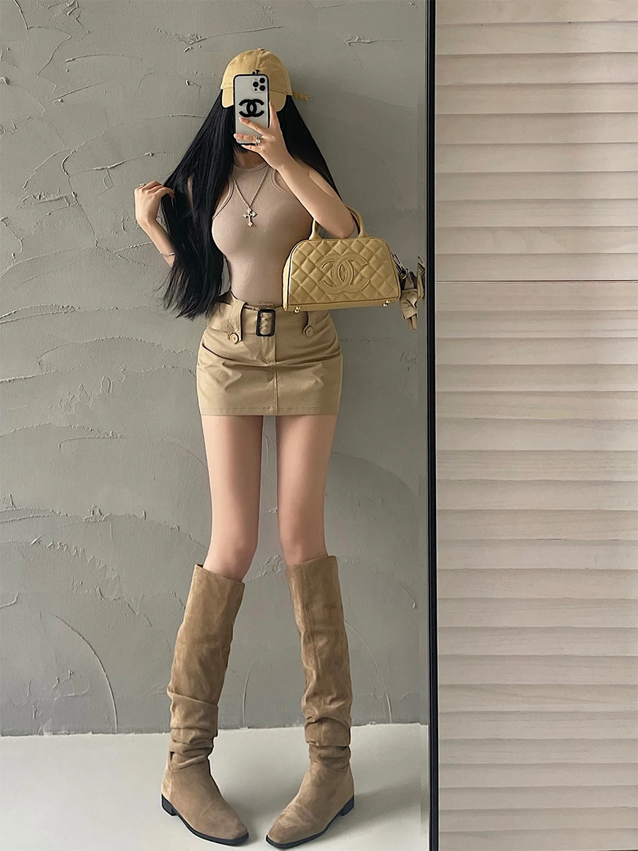 

High Waist Safety Pants Workwear Skirt Short Skirt with Belt Sexy Girl Style Anti Exposure Prevent Light from Showing