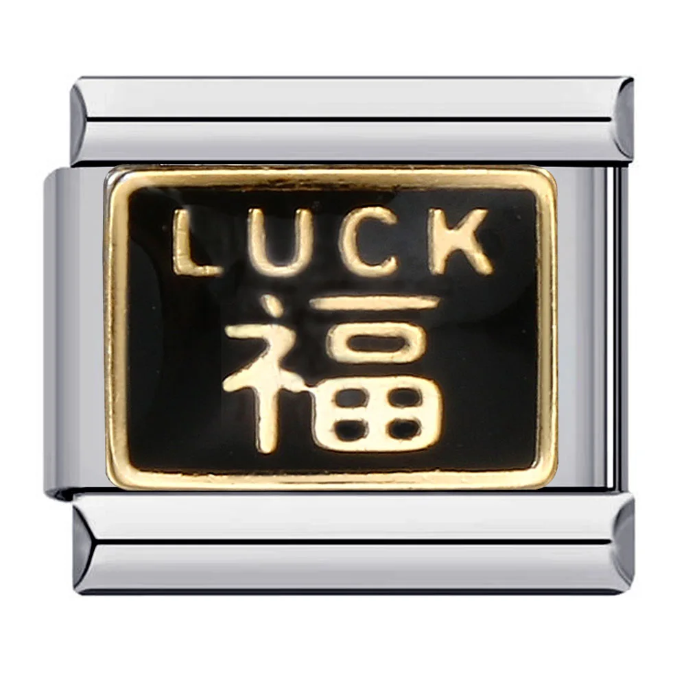 9mm italienischer Charme chinesische Schriftzeichen Segen Charm Armband Liebe Glück Edelstahl elastische Gliederkette DIY machen Zubehör – Detail 4
