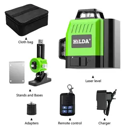 HILDA Laser Level Mini 12 Lines 3D Self-Leveling 360 Horizontal And Vertical Cross Super Powerful Green Portable Laser Beam Line