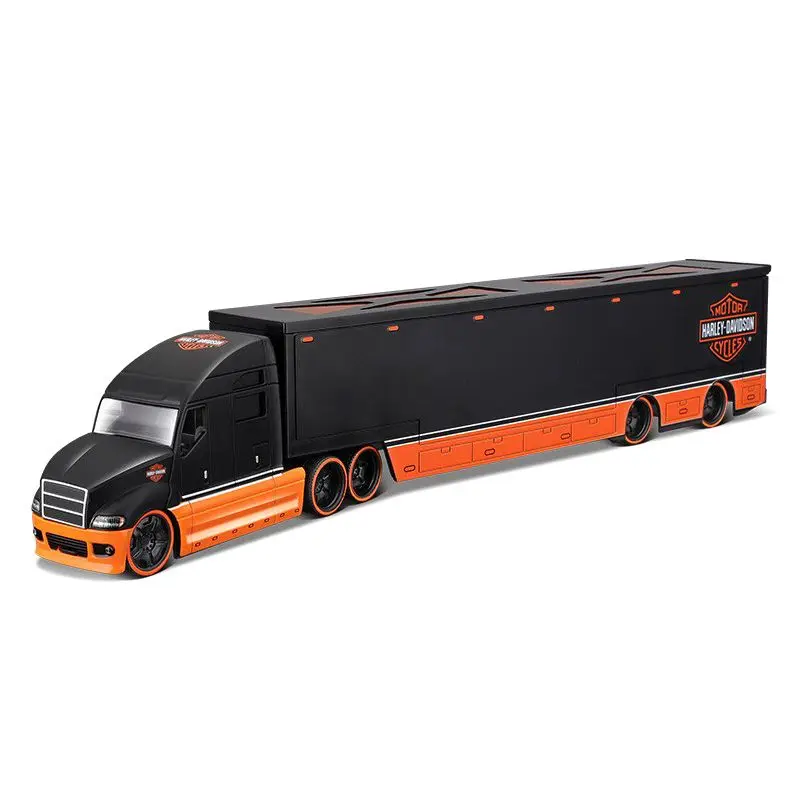 Merch Figure 1:64 Harley-Davidson Container Truck Transport Vehicle Simulation Car Model Toy Collection Display Boy