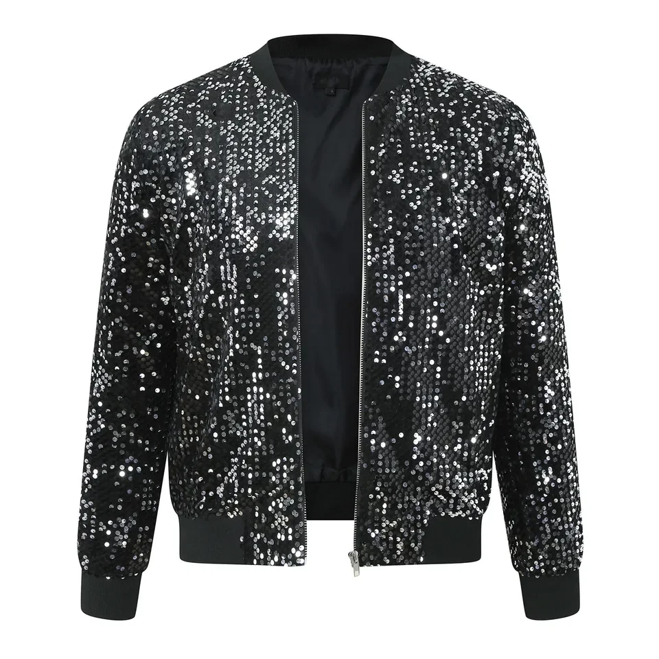 New Sequins For Men Women Fashion Shiny Coats Zipper Bomber s Sparkly Glitter Outwear Party Carnival Clothing