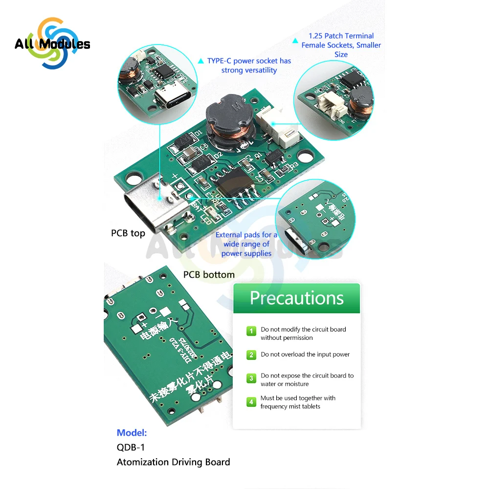 Dc5V Usb Ultrasonic Spray Humidifier Atomizer Drive Module Ultrasonic Humidifier Diy Package Type-c Usb Interface