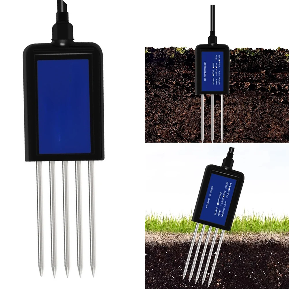 Multi-Parameter Soil Sensor Moisture For Temp PH & NPK IP68 Waterproof Memory For Greenhouse & Garden Black 135 X 65 Mm