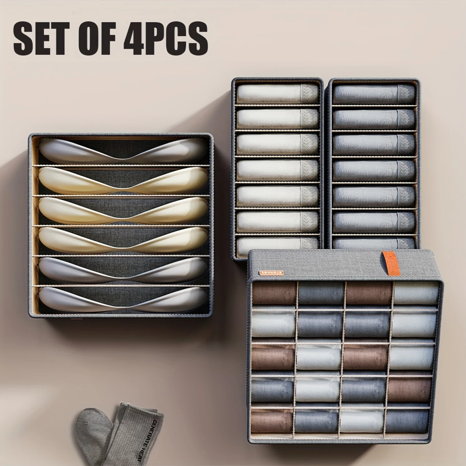 

4pcs/set Underwear Drawer Box, Panties Drawer Divider Basket For Bras, Socks, Belts, Household Space Saving Organizer Of Wardr