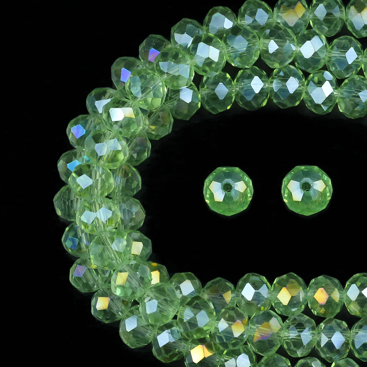 Austrian Crystal Glass Beads Light Green AB Color Iridescent Faceted Round Spacer Beads For Jewelry Making DIY Bracelets 2-10mm