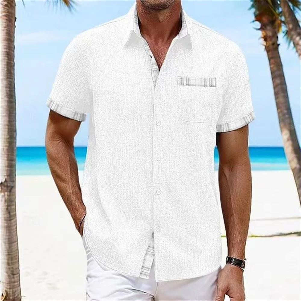 Men\'s Shirt Summer Casual Short Sleeve Plain Collar Linen Summer Spring Hawaiian Resort Clothing 19 Colors XS-6XL