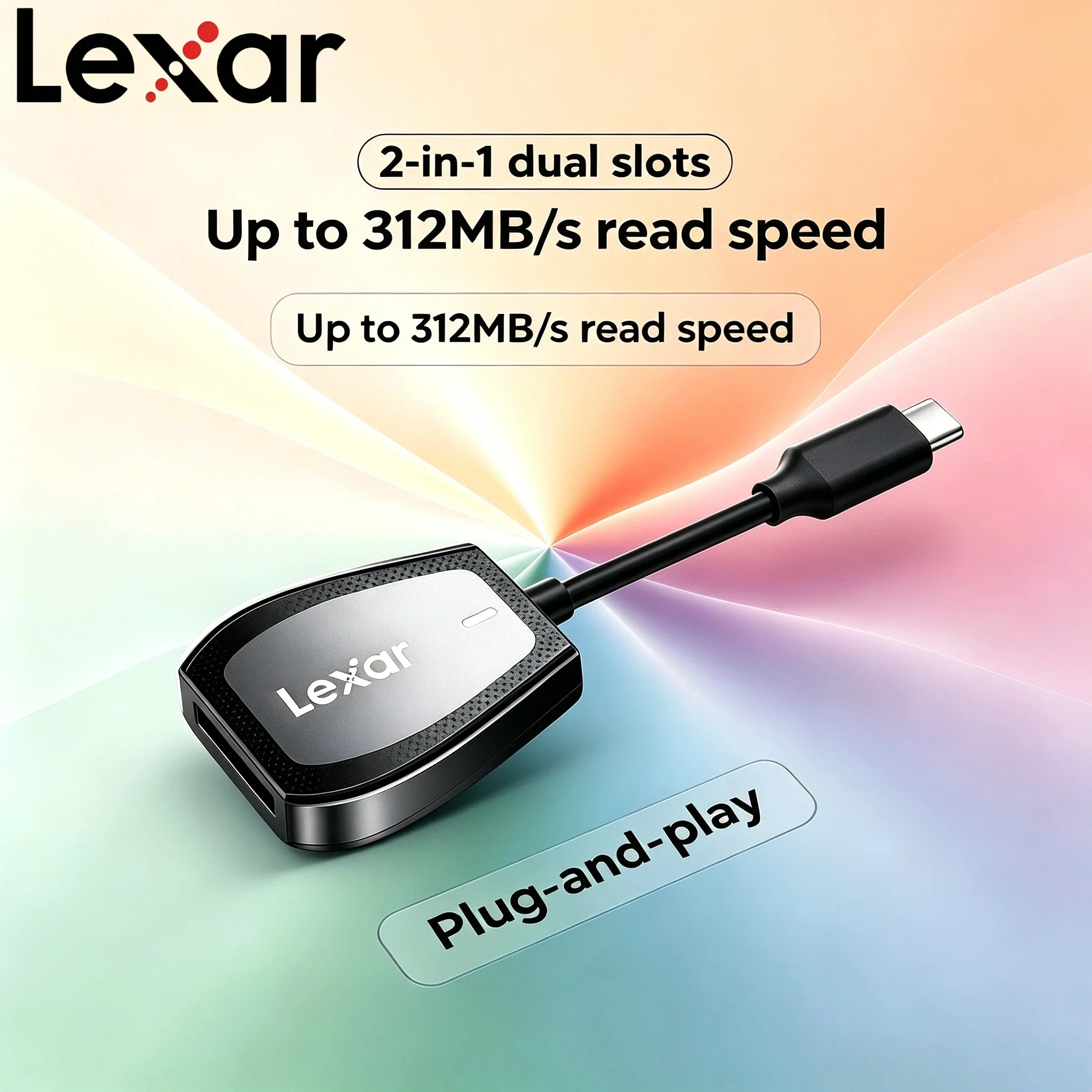 

Lexar Professional Dual Slot Card Reader USB 3.2 Type C Supports SD microSD UHS II 312MB/s Read for Laptop Desktop Fast New