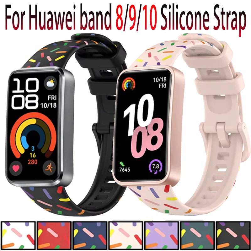Soft Printed Silicone Band For Huawei Band 10 Sport Breathable Comfortable Fashion Bracelet For Huawei band 9 8 Correa Accessory
