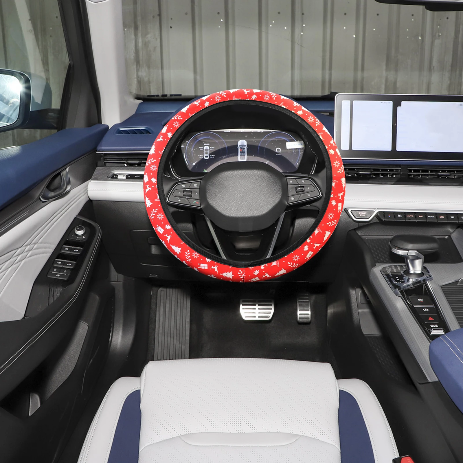 

Xmas Car Steering Wheel Cover Universal Elastic Washable Protector Christmas Interior Decor Holiday Auto Accessories