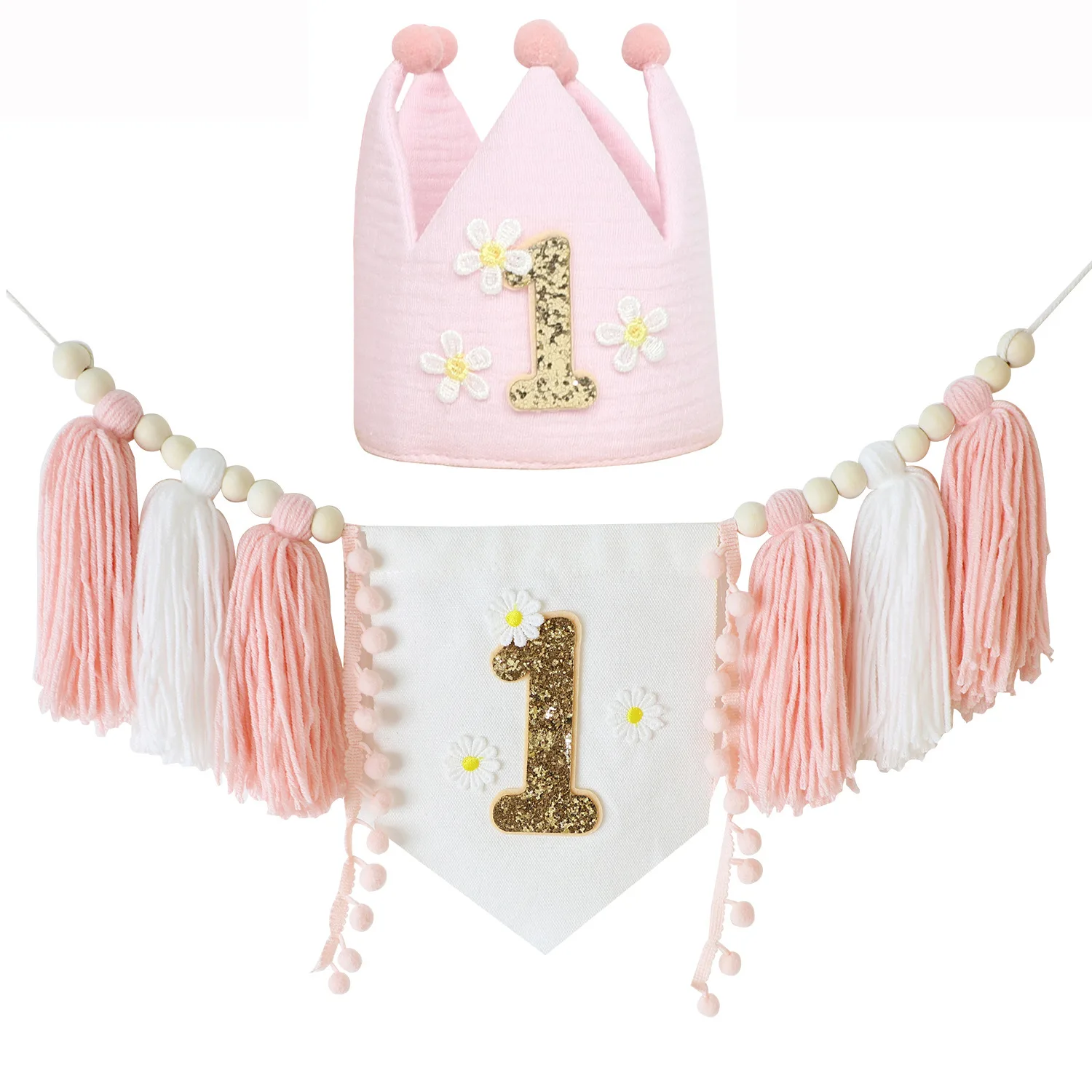 Boho 1. Geburtstag Hochstuhl Banner Rosa Party Dekoration für Mädchen Baby Dusche Wandbehänge dekorativ für Kinder Schlafzimmer – Detail 5