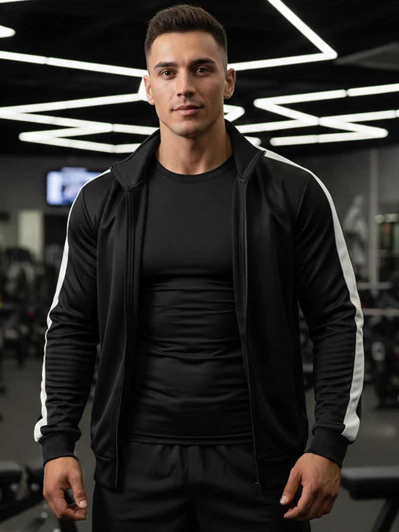 Men's Colorblock Patchwork Sporty Jacket with Kanga Pocket Fall Winter Fleece Lined Warm Long Sleeve Zip Up Coat Outwear Tops