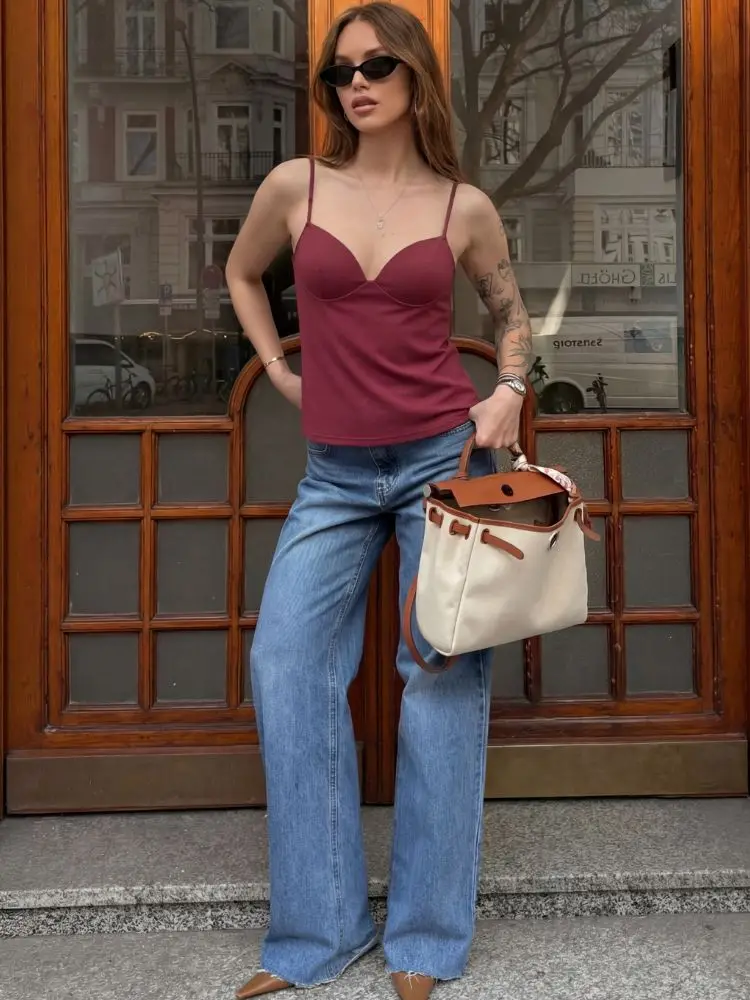 HH Summer Sexy Elegant Women Red Camisole Bra Top 2026 Fashion Female V-Neck Spaghetti Strap Sleeveless Shaping Slip Top