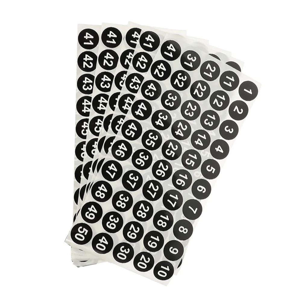 5 Sheets Round Number Labels Stickers Numbered 1-50 Pants Adhesive to Paper Office Identification Classification