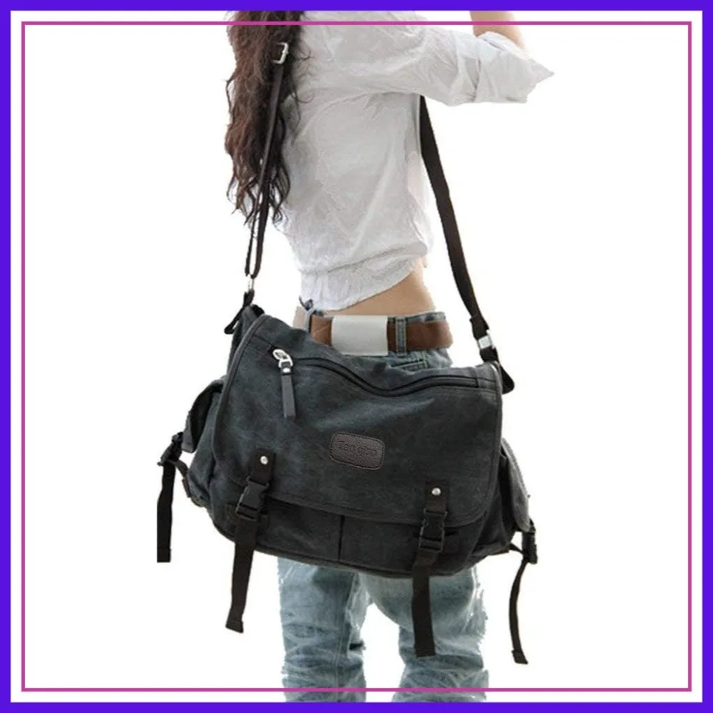 

Vintage Canvas Messenger Bag for 13-17 inch Laptop, Large Book Shoulder Bag Unisex