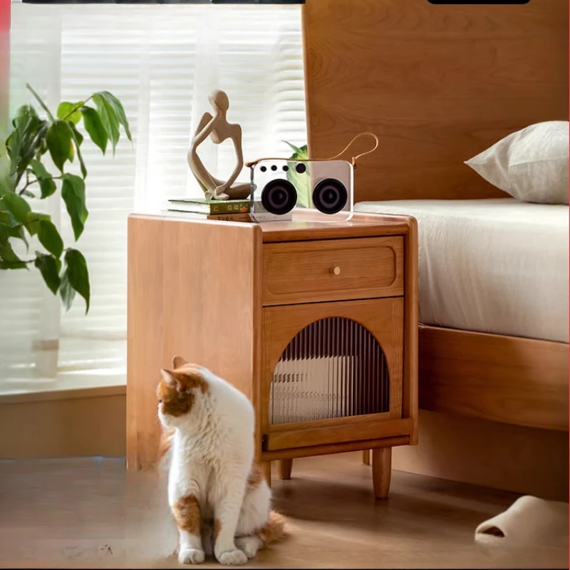 

Solid wood bedside table small apartment Japanese cherry wood log simple