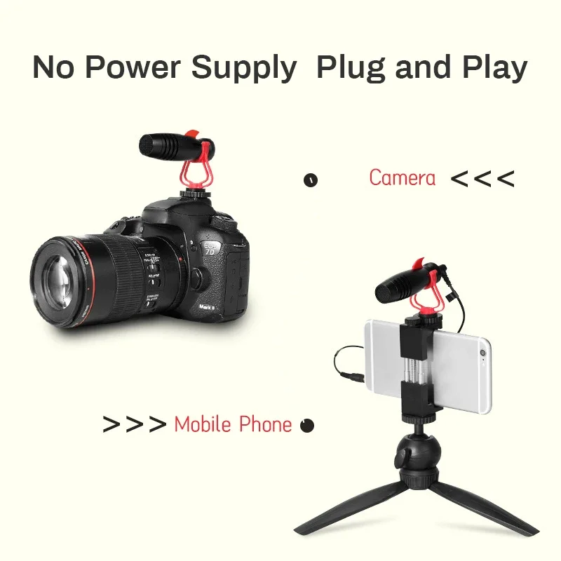 Video Microphone On-Camera Mini Condenser Microphone Recording Interview Vlog Mic for SmartPhone DSLR Camera 3.5mm Audio Plug