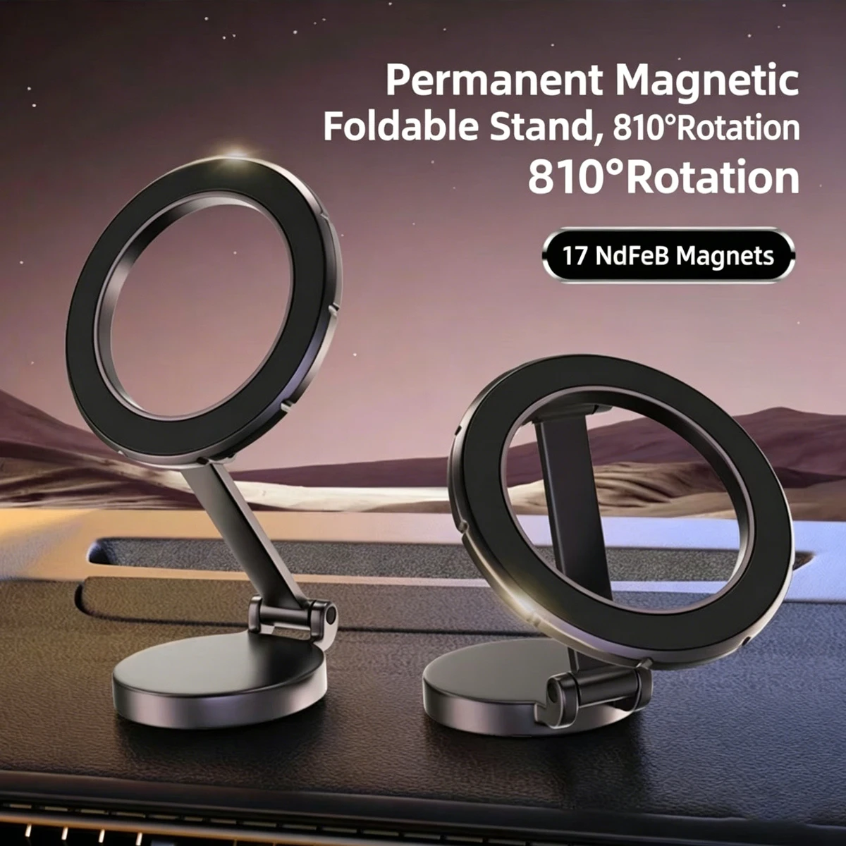 Portable Car Magnetic Phone Holder Foldable 810 Degree Rotation Dashboard Navigation Stand Silent Anti- Shake