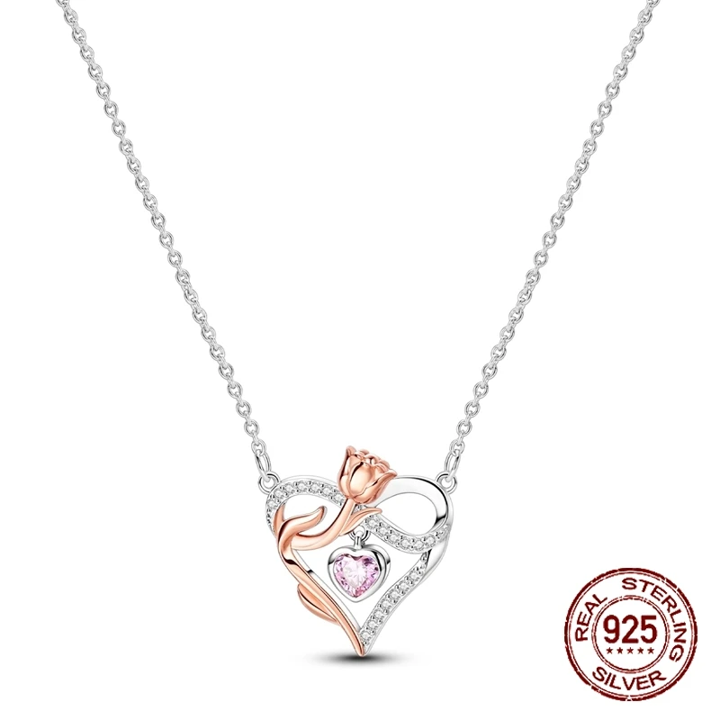 925 فضة توليب الحب قلادة زهرة قلادة قلادة للنساء أزياء الذكرى عيد ميلاد مجوهرات هدايا