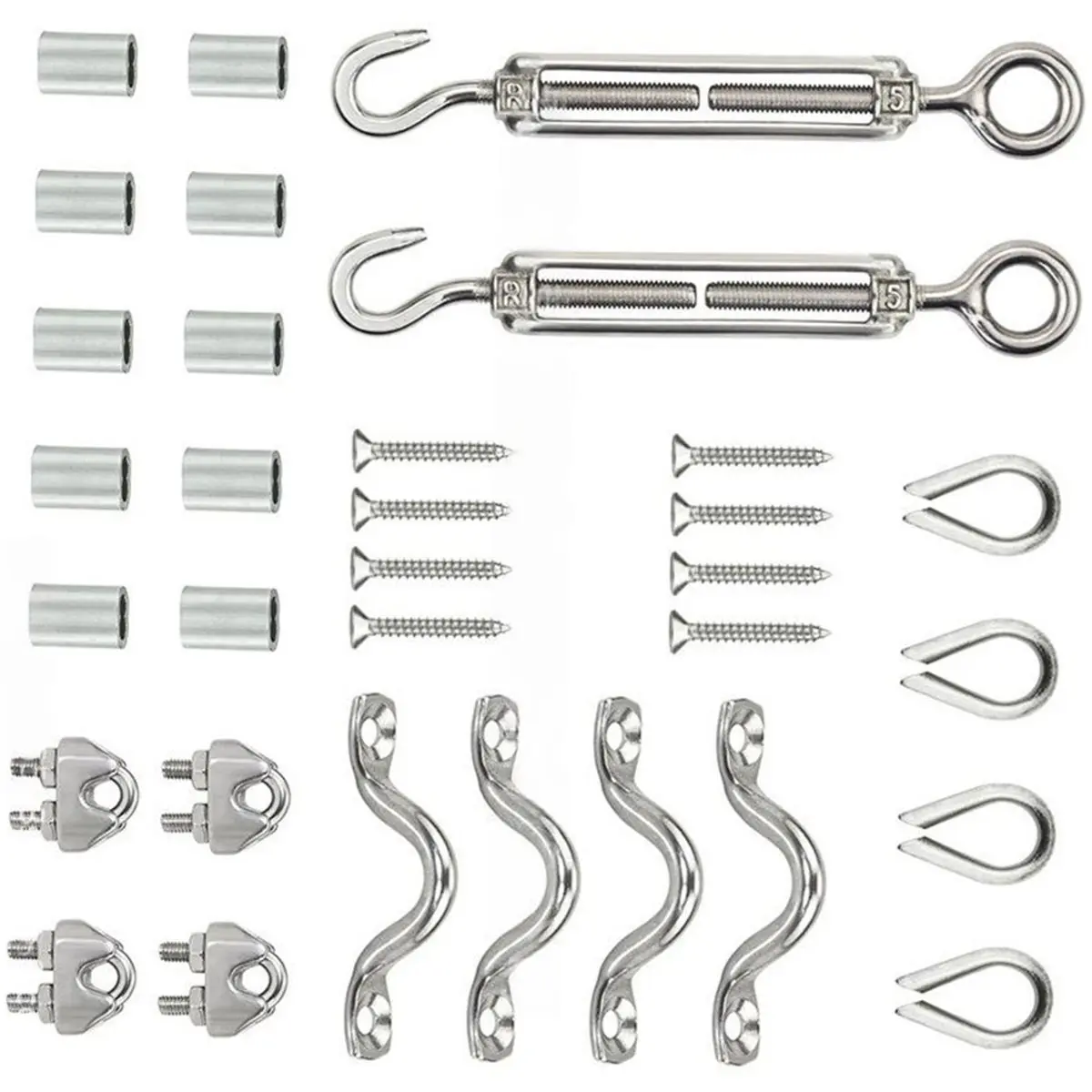 Wire Rope Hardware Kit, Turnbuckle Cable Tensioner Set for 3mm Steel Cable Railing, Awning and Garden Hanging Projects
