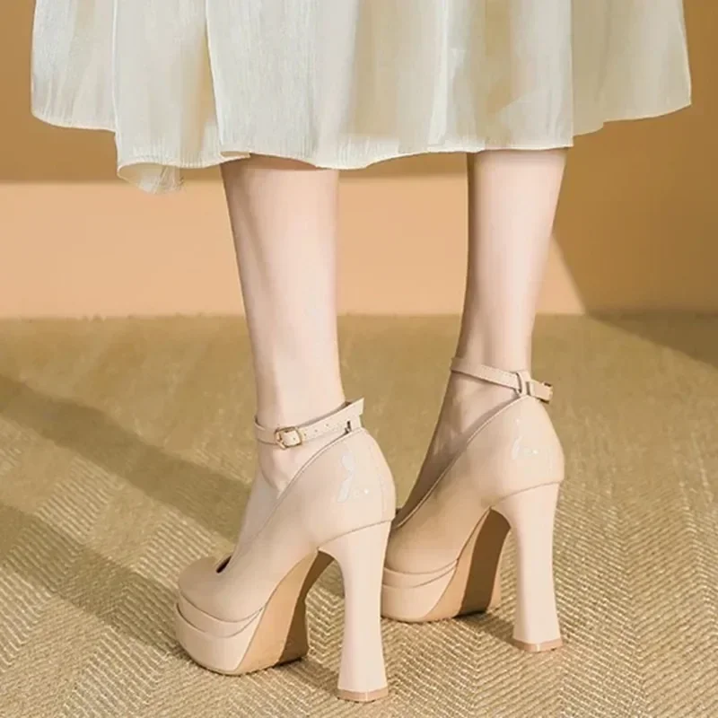 

Buckle Strap Party Mary Janes Square Heel High Heel Fashion Female Shoes on Sale 2025 New Round Toe Shallow Pumps Maria Jane