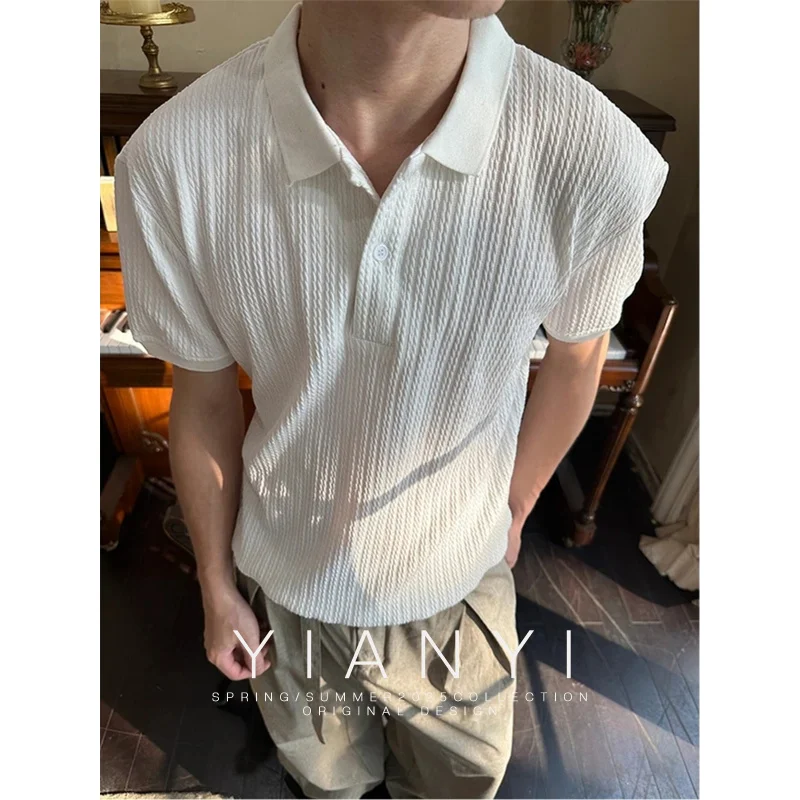 

EME Men's Clothing Old Money Style 25 New Henry Collar Short Sleeve Unisex Retro Cleanfit Turn-down Collar Knitted Top