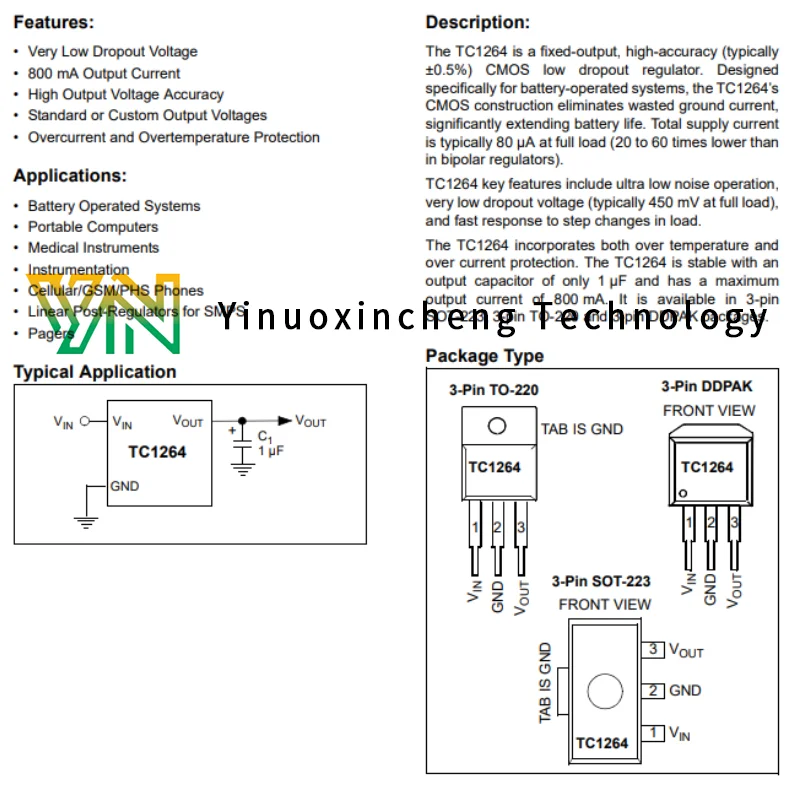 10 PCS/uno TC1264-3.3VDBTR Original véritable SOT223 LDO régulateur linéaire IC puce