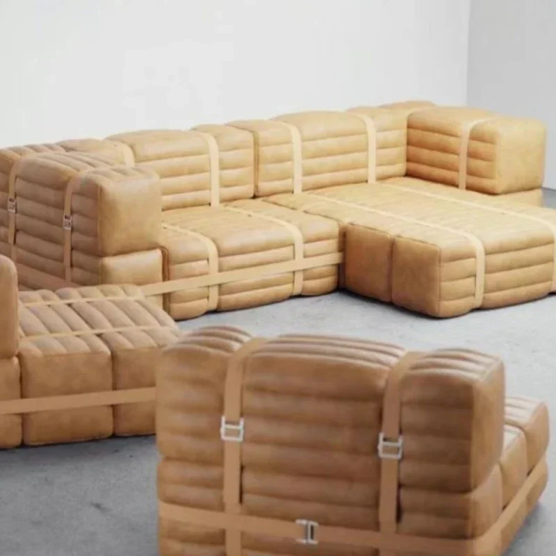 Toast Sofa Designer High-Profile Figure Living Room Large and Small Apartment Type Vintage Leather Straight Row Sofa