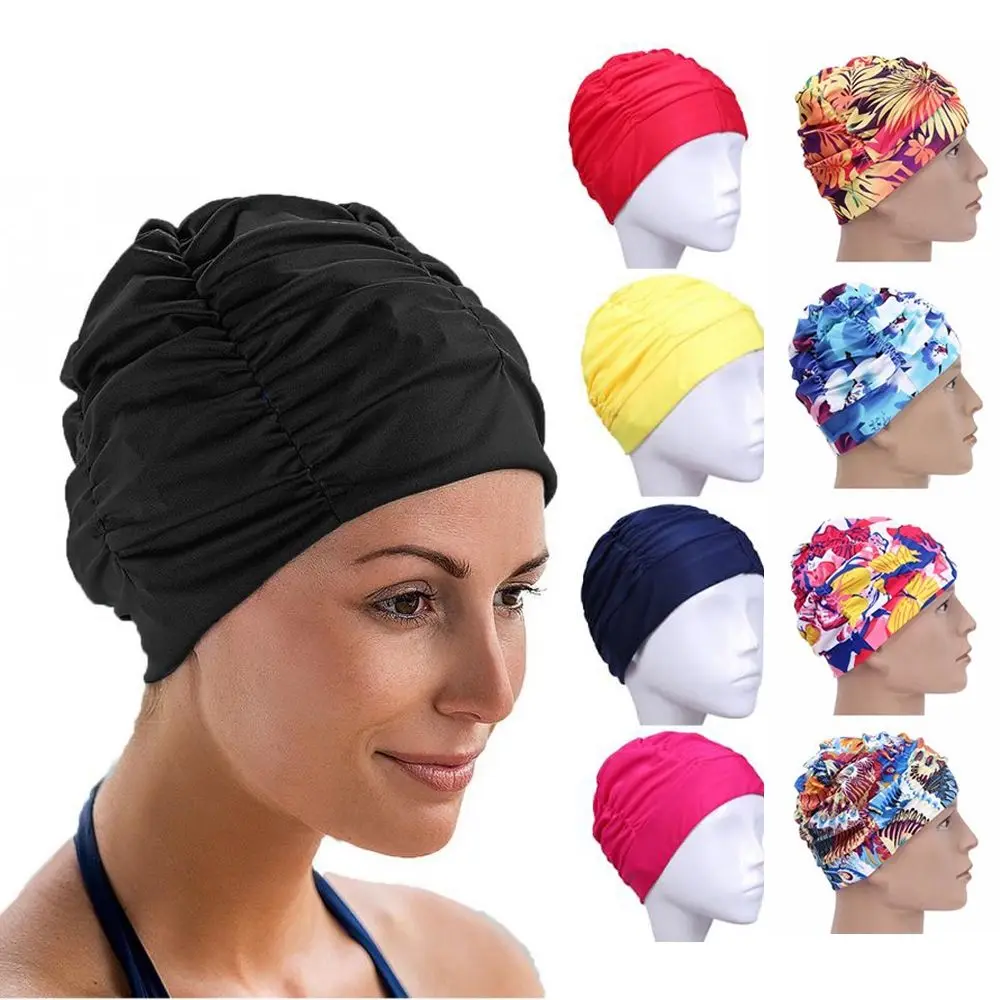 Hot Ears Pleated Sports Accessories Long Hair Protect Swimming Cap Elastic Nylon Turban Pool Bathing Hats