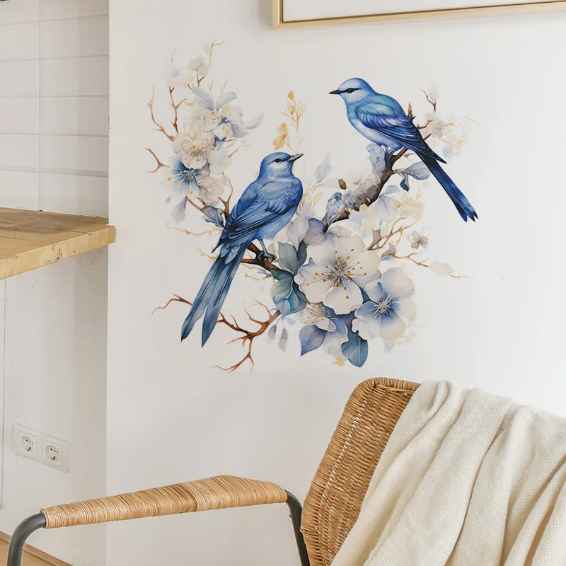 1PCS Painted Branches Flower Birds Bedroom Living Room Porch Home Background Decoration Beautify Wall Paste Self-adhesive