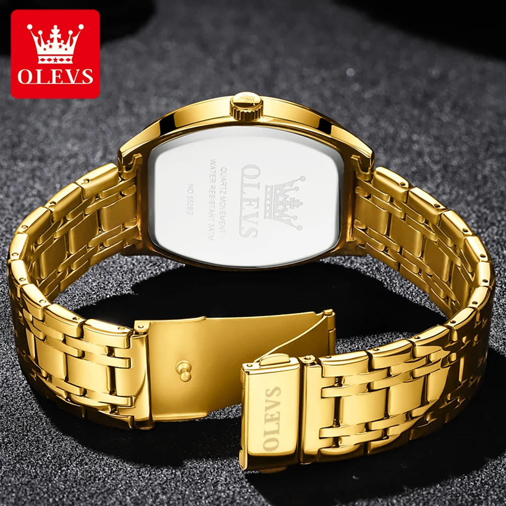 OLEVS TOP Brand Quartz Watch for Men Luxury Diamond Elegant Stainless steel Tonneau Dial Waterproof Luminous Men Wristwatch 5528