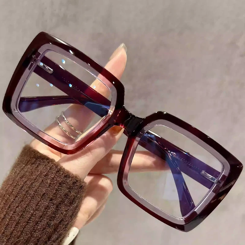 CLLOIO Lady Fashion Square Myopia Prescription Glasses Anti Blue Light Reading Eyeglasses Women Progressive Photochromic Glasses