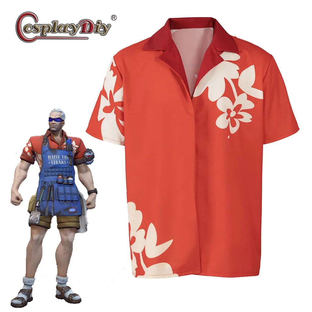 Game OW SOLDIER:76 Jack Morrison Summer Games Skin Cosplay Costume Red Shirt for Men Halloween Carnival Cosplaydiy Top Shirt