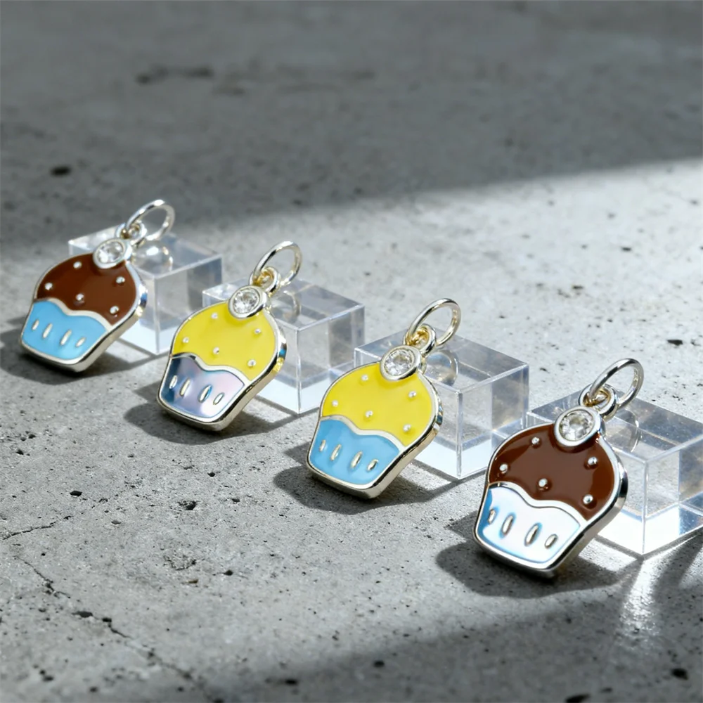 4 قطعة المعلقات النحاس الزركون المينا كب كيك سحر DIY بها بنفسك مجوهرات قلادة سوار ارتداء اليومي الإكسسوارات للرجال النساء #3