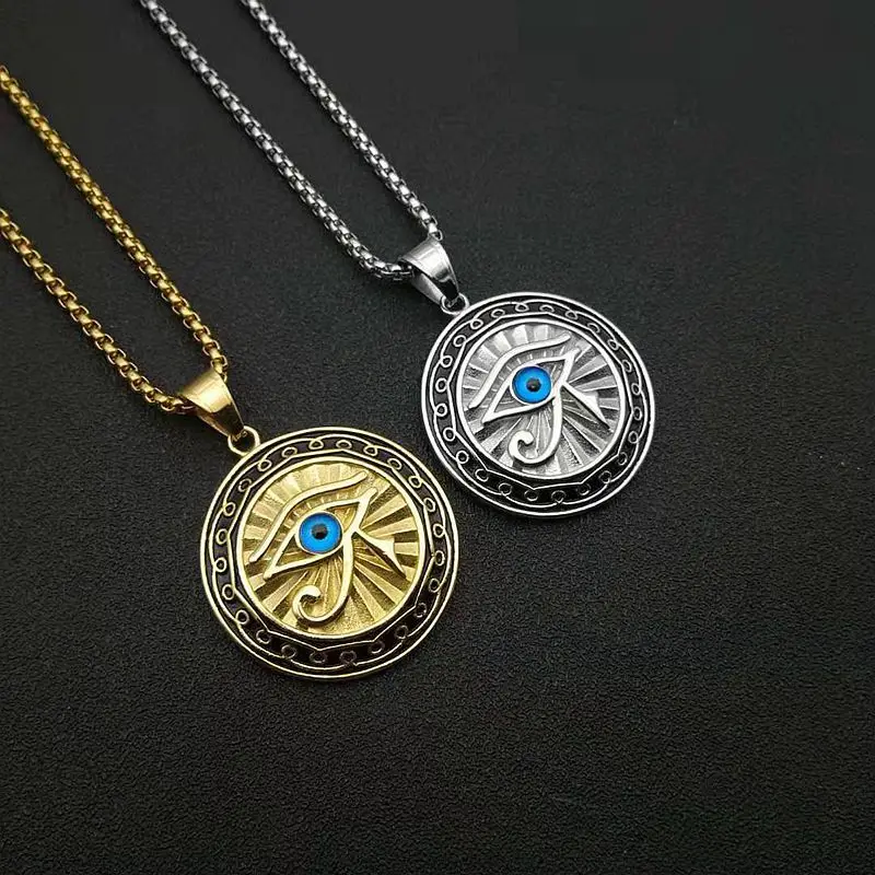 Ägypten Horus Auge Anhänger Titan Stahl Männer Frauen personalisierte Hip Hop Halsketten Modeschmuck – Detail 2