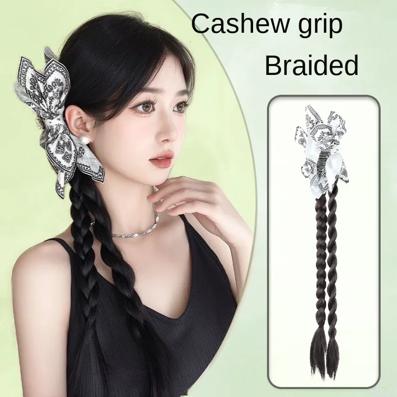 

Synthetic Wig Grab Clip BraidFashion Double Sided Cashew Flower Grab Clip Premium Feeling Bow Jewellery Grab Clip Ponytail Braid
