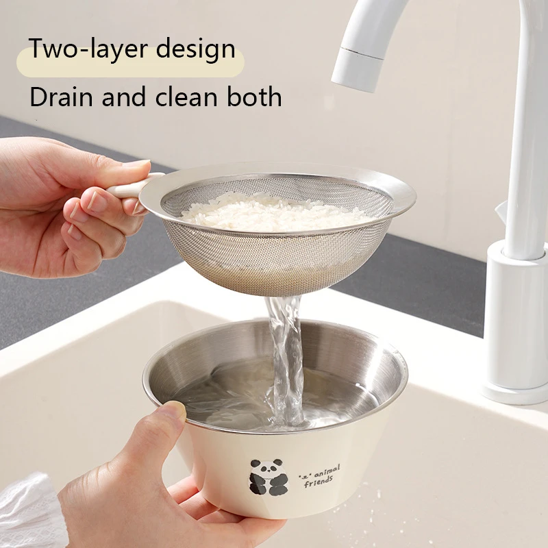 

Kitchen Mini Double Layer Drain Basket With Handle Stainless Steel Strainer Set Multi-Purpose For Fruit Veggie Washing Draining