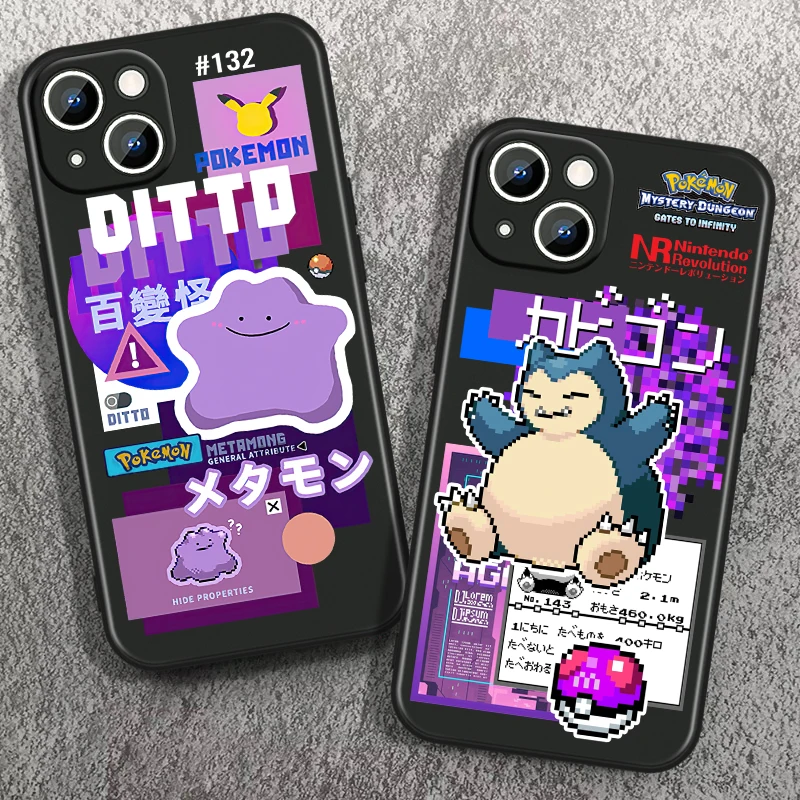 Luxury Pokémon Mew Snorlax For Apple iPhone 15 14 13 12 Mini 11 XS XR X 8 7 Pro Max Plus Soft Silicone Black Phone Case