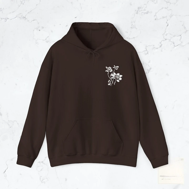 Folklore Forest Toad Hoodie Linocut Print Cottagecore Nature Sweatshirt Floral Frog Flowers Boho Hooded Sweater Streetwear