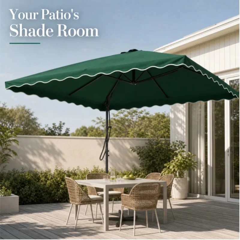Großer Outdoor-Quadrat-Terrassenschirm 250x250 cm Grüner Stahlmast Sonnenschutz