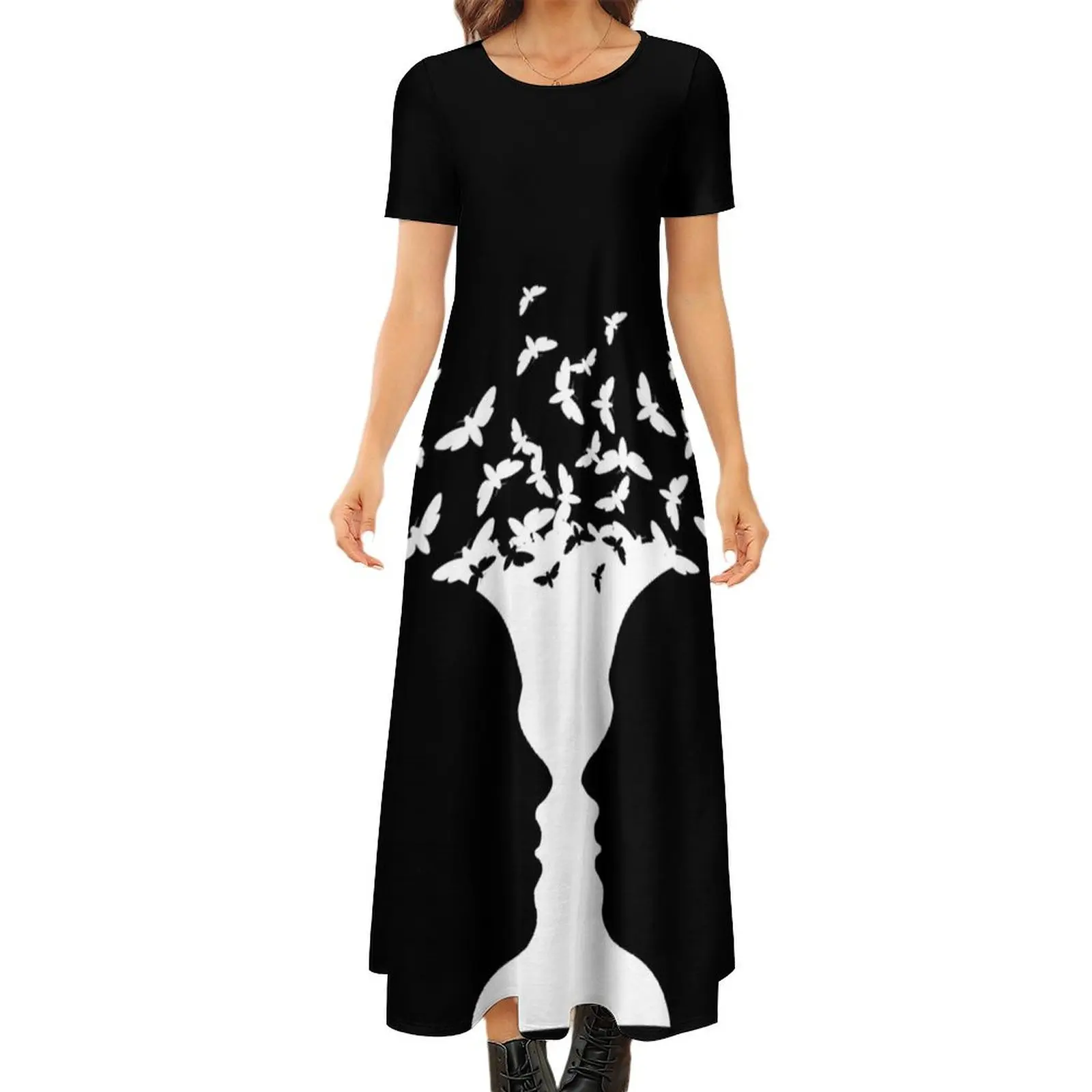 

Black and white trippy optical illusion Round Neck Short Sleeve Dress sexy dress summer dresses long sleeve dress