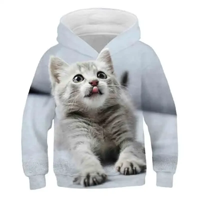 2023 New Boys Girls Cute Cat 3D Print Hoodie Children Hooded Pullover Sweatshirt Fashion Child Hoodies Kids Casual Tops Clothing