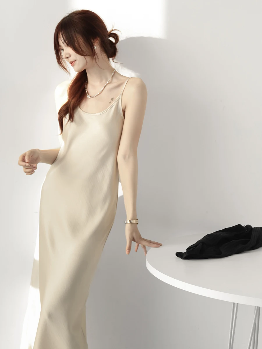 

Женское летнее платье Ele Matte Bal Strap Dr, класса Heavyweight, длинное, элегантное, простое, без рукавов, с круглым вырезом, А-силуэт