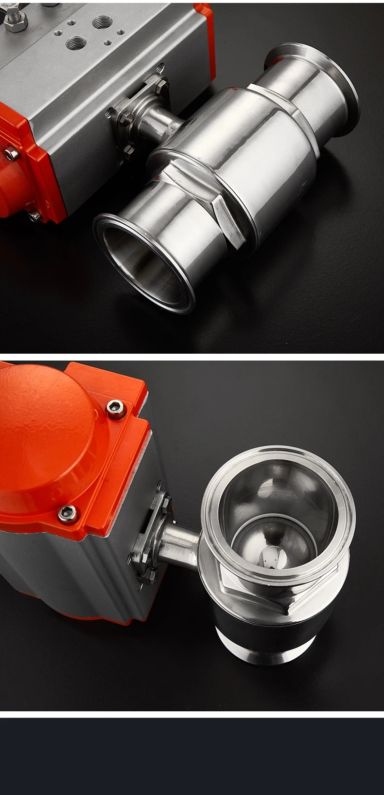 Detalle 4 de Electroválvula 32mm Sanitary Ball Valve Tri Clamp Ferrule Type High Platform 304 Double Acting Cylinder Neumática