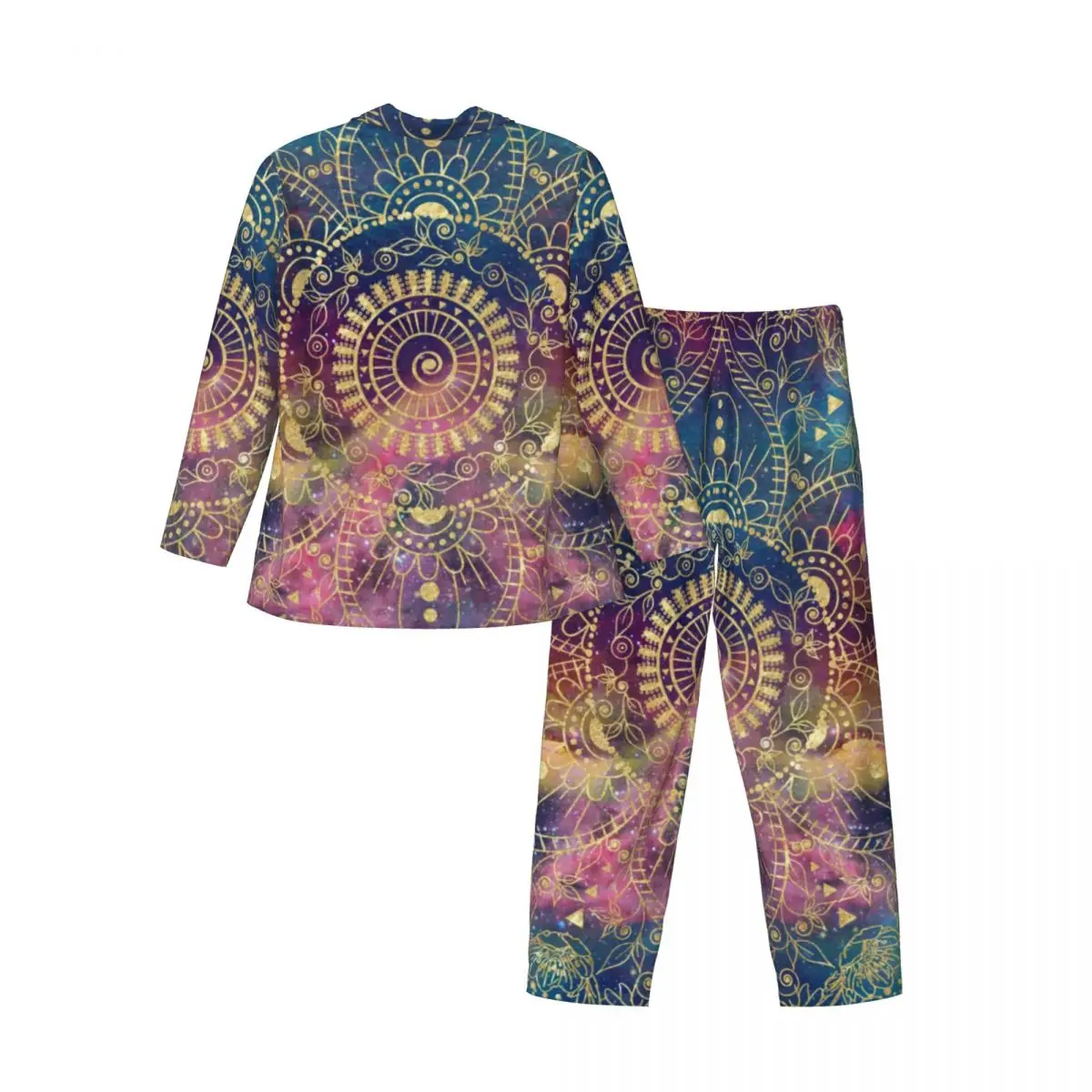 Retro Floral Print Sleepwear Spring Gold Mandala Aesthetic Oversized Pajama Sets Mens Long Sleeves Leisure Design Home Suit