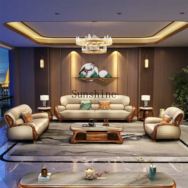 Modern simple solid wood villa living room large apartment sofa