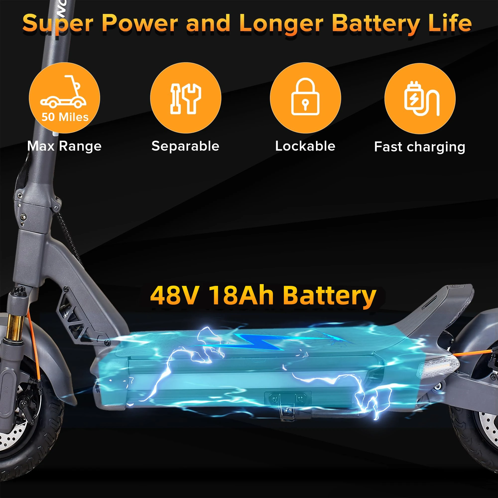 CUNFON RZ800 Erwachsenen-Elektroroller 48V18AH Akku City E-Scooter 10,5 Zoll Reifen E-Roller – Detail 1