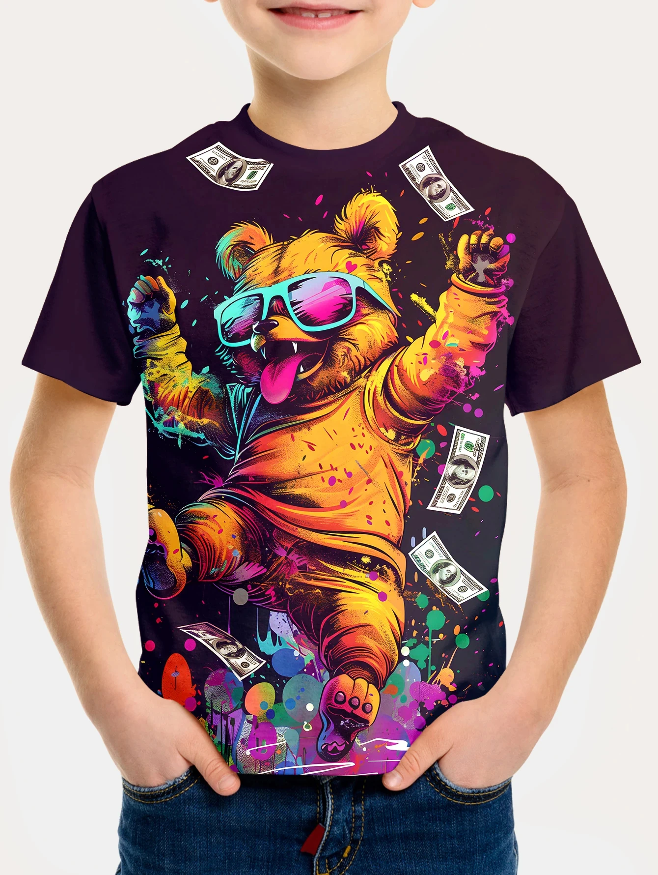 

Cartoon Bear Printe T-Shirt Summer Boys Trendy Girls Tees Short Sleeve Children Tops Casual Versatile Kids Clothes 4-14y